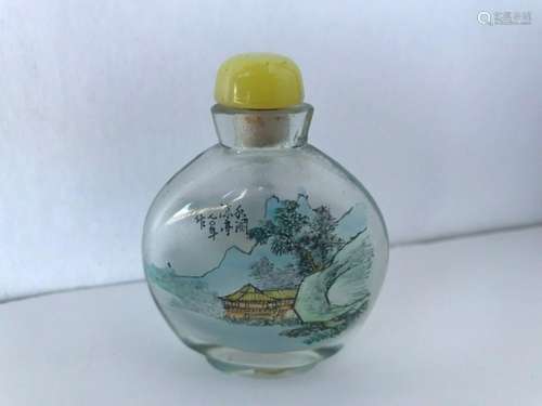 Antique Peking Glass Chinese Reverse Painted Snuff Bottle Si...