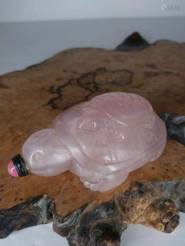 Chinese Carved Natural Pink Rose Quartz Snuff Bottle Two Tor...