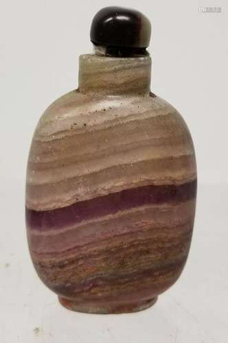 Antique Chinese Carved Banded Purple Fluorite Snuff Bottle