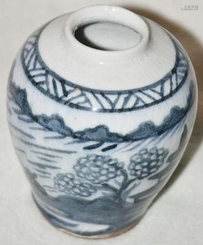 Chinese Late 1800s Blue on White Landscape Scene Baluster Fo...