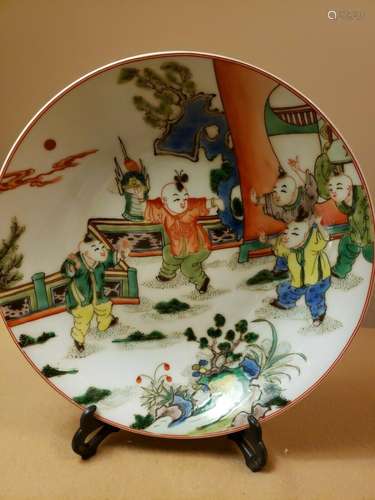 Chinese antique hand-painted cute children porcelain plate &...