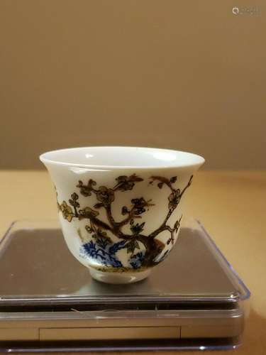 19th Century Chinese Antique Flower God Cup with Seal