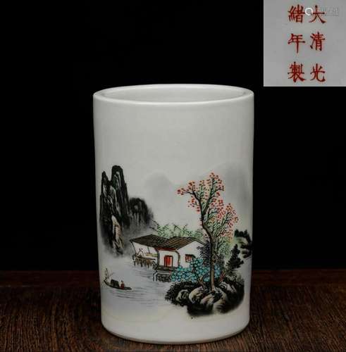 Hand painting porcelain Brushpen Pot with scenic decoration