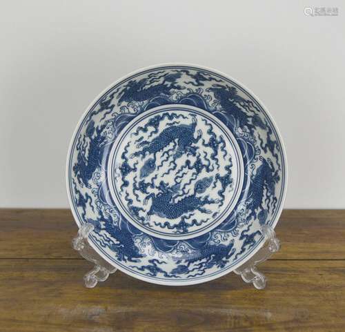 Superb Finely Painted Chinese Blue and White Kylin Beast Por...