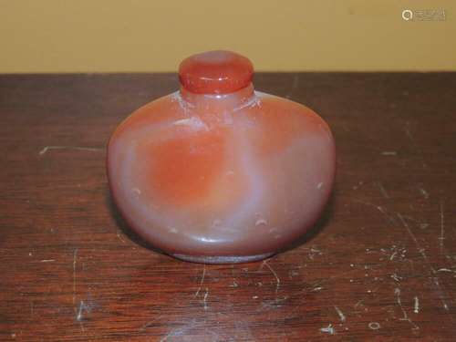 Chinese Agate Carnelian Stone 2.25" Perfume Snuff Bottl...