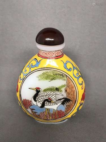 Vintage Painted Enamel Milk Glass Snuff Bottle with Longevit...