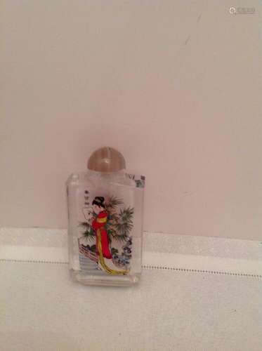 Fine Chinese Inside Hand-Painted Snuff Bottle of Ladies in G...