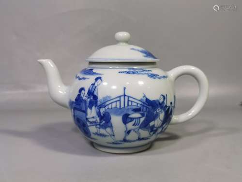 Blue and white pavilion send-off teapot figure charactersSiz...