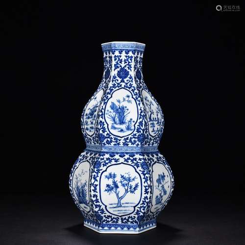 Blue and white window twelve flora gourd bottle43 cm tall 25...