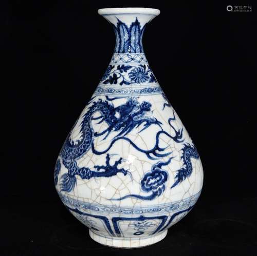 Blue and white slicing dragon okho spring bottle, 33.5 x 22