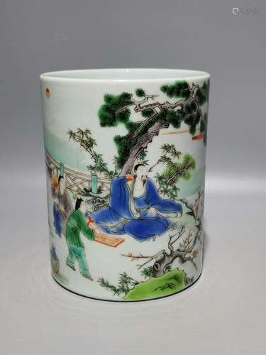 Stories of colorful brush pot, high: 12.8 cm, diameter: 10.2...