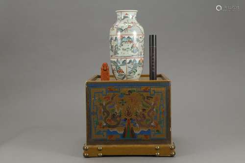 , pastel landscapes lantern, red sandalwood silver-inlaid fu...