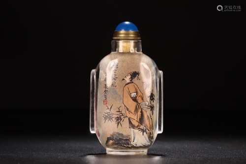 Figure snuff bottle, crystal stories of triangle flowers pat...