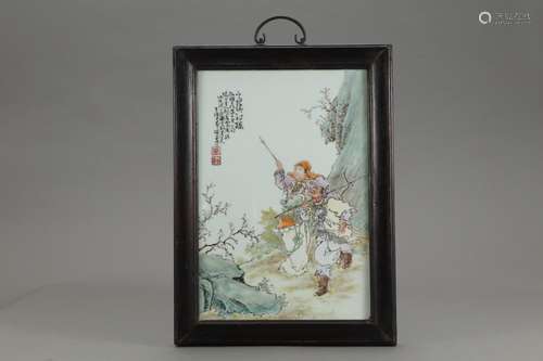 Figure porcelain plate hanging panel, pastel huntingSize: 42...