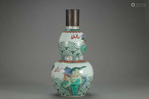 Kirin, "" colorful sea grain tin-coat gourd bottle...