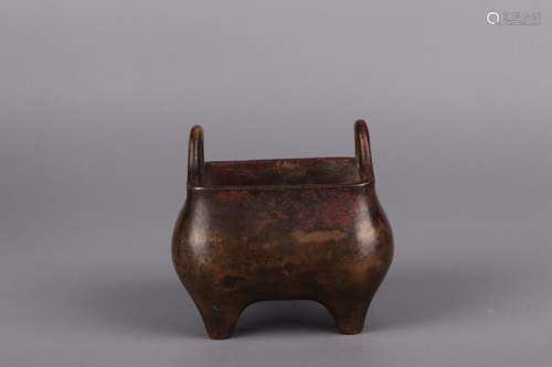 : "big ears" square copper furnace9 cm high 8.5 cm...