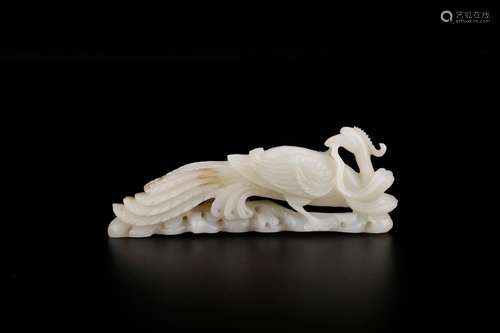 Furnishing articles, hotan jade peacock in delightSize: 13 x...