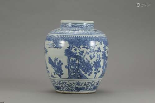 Blue and white flowers and birds, grain big potSize: 35.5 ab...