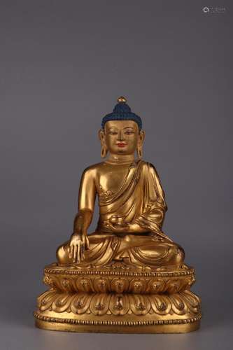 "Annual" shi copper and gold Buddha statue24 cm lo...