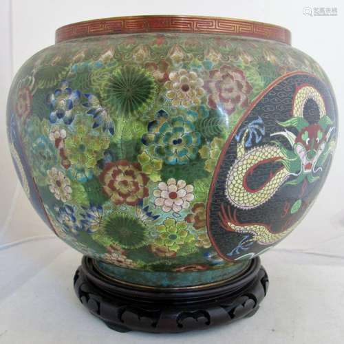 11.6" Vintage Chinese Green & Black Cloisonne Vase ...