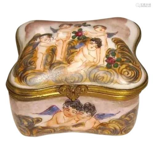 Capodimonte Italy Hand Painted Porcelain Cherub Trinket Box