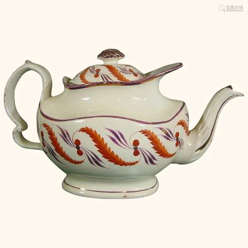 Staffordshire High-Collared Teapot with scrolls and Flowers,...