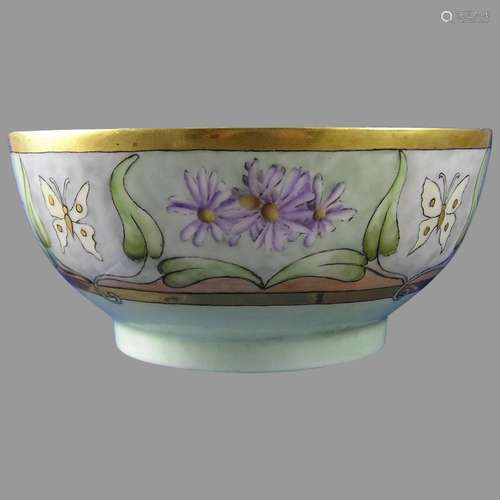 AKD Limoges Floral & Butterfly Bowl (Signed "E.D.W....