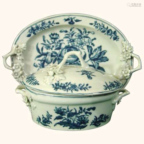 Rare Lowestoft Butter Tureen and Stand in the Three Flowers ...