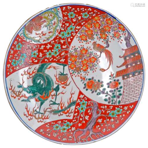 Japanese porcelain Imari charger with dragon motif 19 centur...