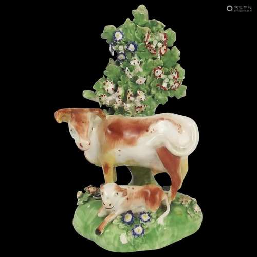 18th Century Derby Porcelain Figure Group Of A Cow And A Cal...