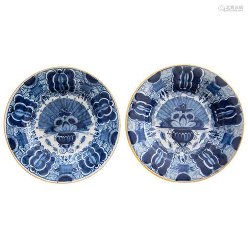 18th-Century Dutch Delft Peacock Plates, a Pair