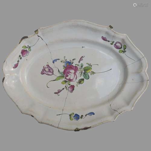 French 20th Century Faience Platter Staple Repair