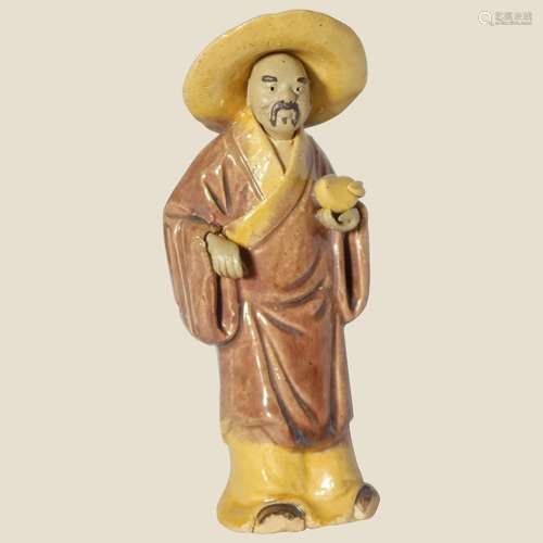 Uncommon and Unusual Chinese Mudman Standing Figure With Hat...