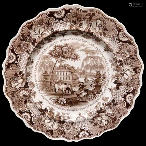 Brown Staffordshire Plate ~ Parisian Chateau 1830