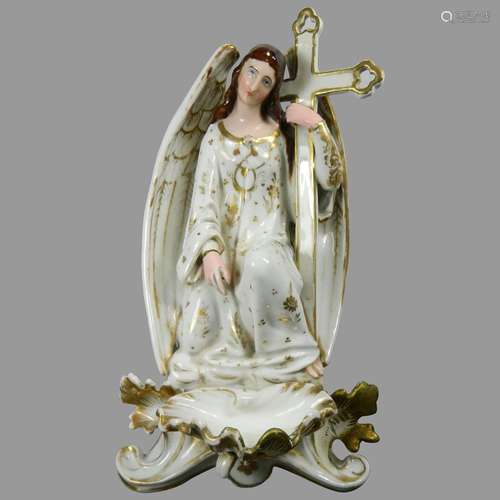 Antique Hand Painted Old Paris Style Porcelain Holy Water Fo...