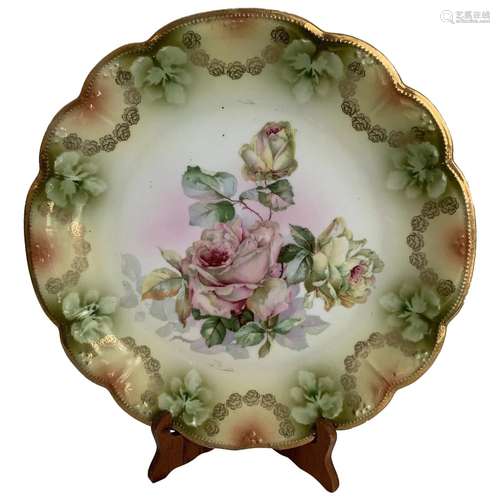 Antique Bavaria 12" Porcelain Charger with Roses