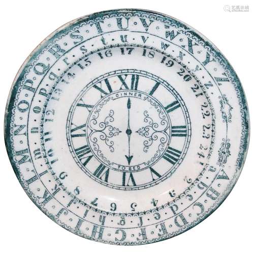 Childs ABC Alphabet School Plate Clock Staffordshire c1860