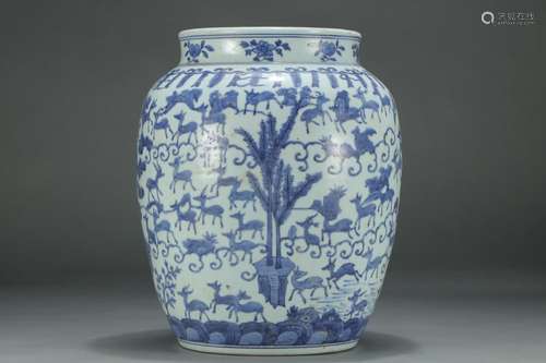 , "wanli" blue and white deer grain big potSize: 3...