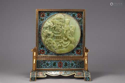 Hetian jade inlaid: wire inlay enamel chang e plaque25 cm lo...