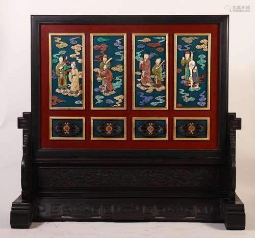 The eight immortals, red sandalwood inlaid treasure plaqueSi...