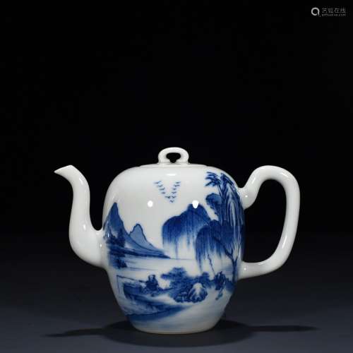 Blue and white landscape character lines pot of 11 4500 * 15...