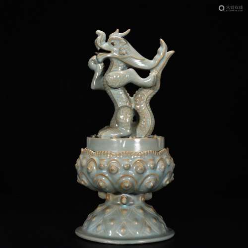 Your kiln azure glaze dragon lotus smoked incense burner36.5...
