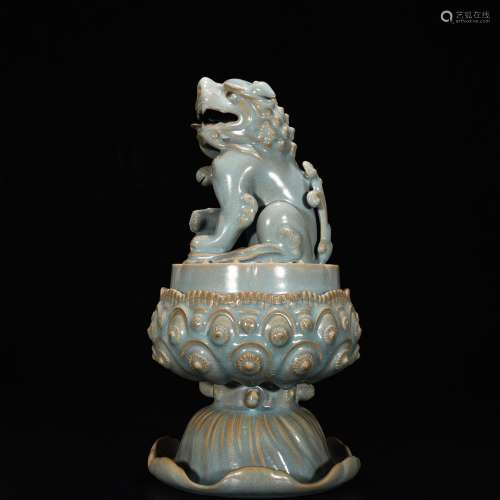 Your kiln azure glaze lion lotus smoked incense burner33.5 c...