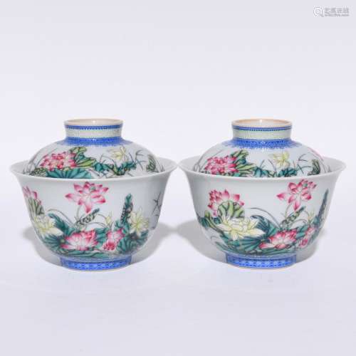 Colored enamel covered bowl lotus decorative pattern, high 9...