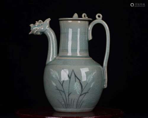 Korea Mosaic celadon flower grain dragon ewer 1500 19.5 * 16...