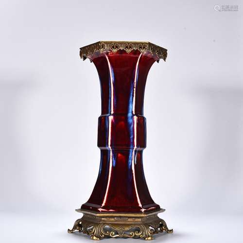 Lang kiln six-party flower vase with red obsidian change (Mo...