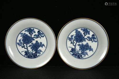 Blue and white flower grain count plate fold branches3.8 cm ...