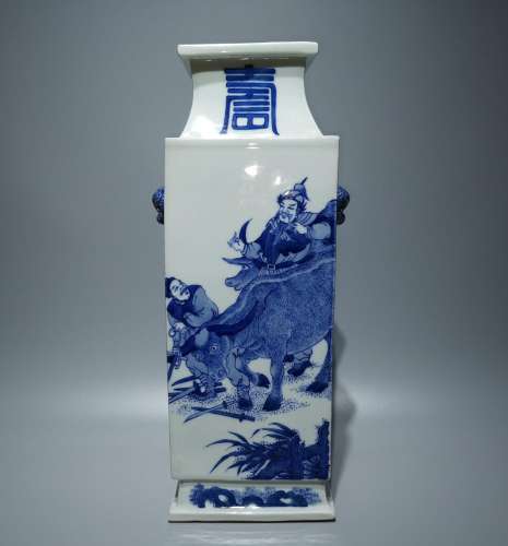 Blue and white horse figure double lion ear square together,...