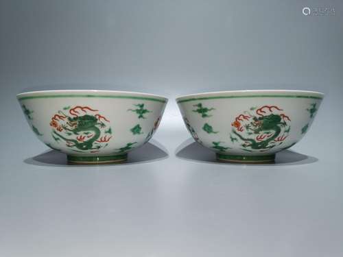 Green dragon alum CaiTuan red bowl, high: 7.4 cm, diameter: ...