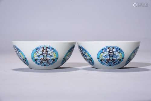 A pair of blue and white color bucket bowl, 5.2 cm high, 12 ...